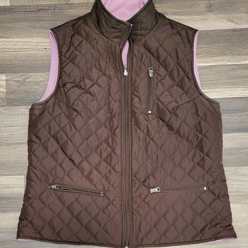 Style & Co. Brown Quilted Vest with Zipper Closure and Stand-Up Collar